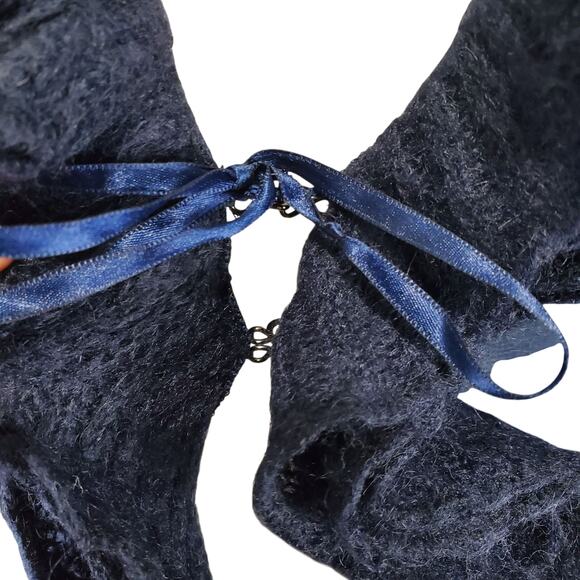 Y2k Euro Cardigan Mesh Navy Blue w/ Ruffle Front & Satin Bow - Small - Picture 4 of 8